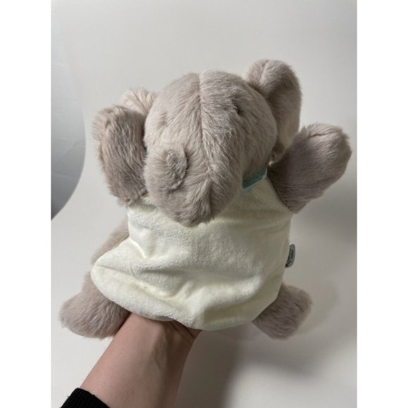 Kaloo Elephant Puppet Plush 11" Grey and white with light blue bandana - Picture 4 of 11